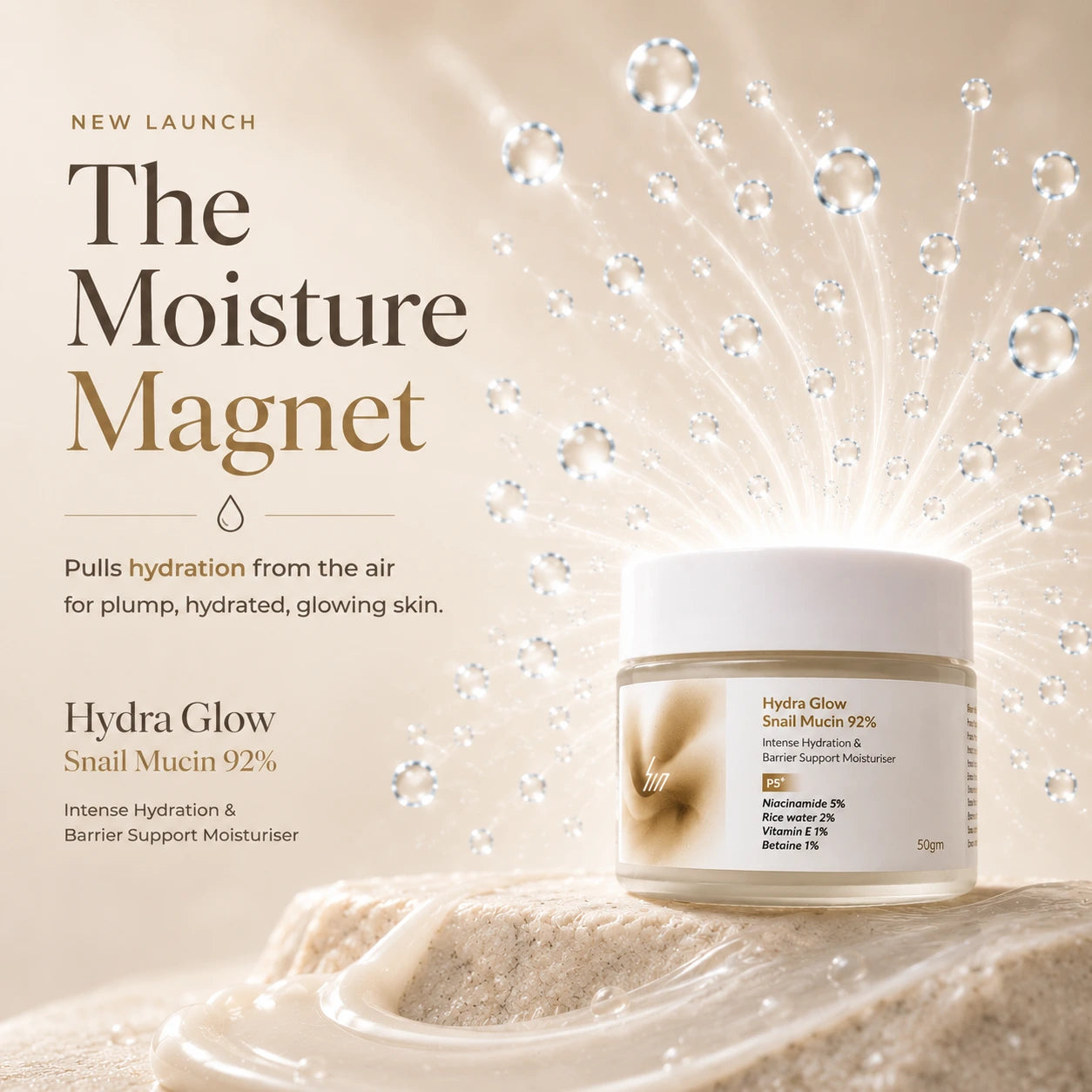 Hydra Glow Snail Mucin Moisturiser | Holds Moisture all Day. (50gm)